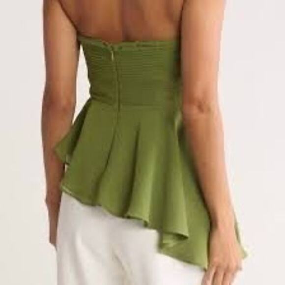 Parker Women's The Delilah Strapless Top Sz 6 Green Asymmetrical Ruffled Pleated - Picture 2 of 6